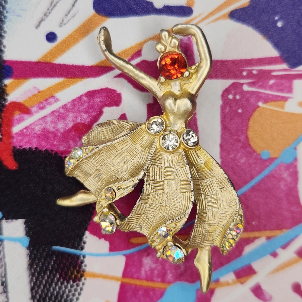 Vintage Ballerina Brooch With Aurora Borealis And Clear Rhinestones